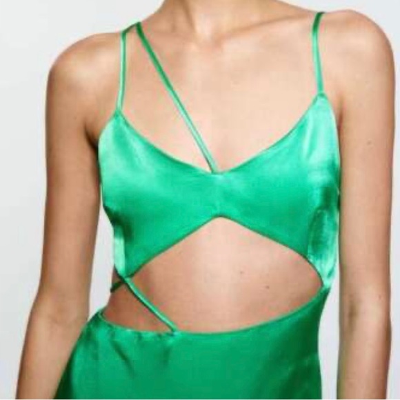 ZARA ASYMMETRIC green SATIN-FINISH DRESS - Picture 5 of 5